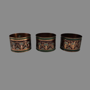 Pier 1 Imports Set of 3 Copper Enamel Napkin Rings Floral Art Deco Style